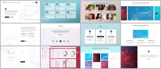 Wall Mural - Vector templates for website design, presentations, portfolio. Templates for presentation slides, flyer, leaflet, brochure cover, report. Polygonal science background with connecting dots and lines.