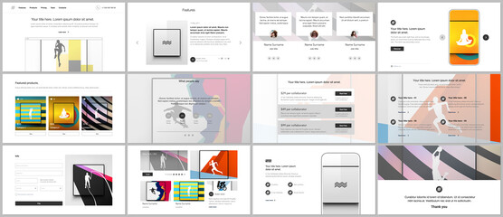 Wall Mural - Vector templates for website design, presentations, portfolio. Templates for presentation slides, leaflet, brochure cover, report. Abstract colored sport backgrounds for sport event, fitness design.