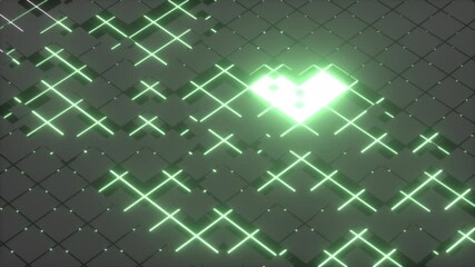 Poster - Stylish geometric splash of black moving plates on a background of green neon squares. Seamless loop.