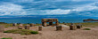 Stone table - sacrificial altar, ruins on the Island of Sun (Isla del Sol) on Titicaca lake in Bolivia