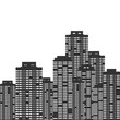 © Mikhail - Modern city on a white background. Glowing windows of skyscrapers. Vector flat illustration