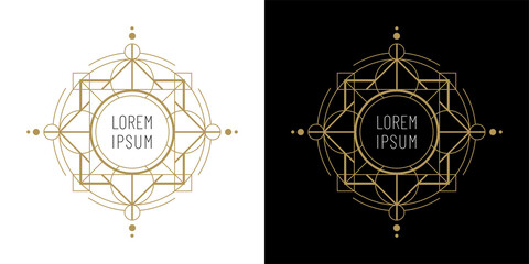 Wall Mural - sacred geometry style vector logo template. geometric emblem, frame design.