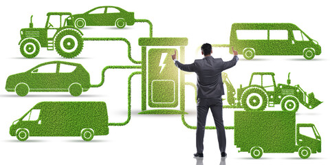 businessman in the concept of electric charging and vehicles