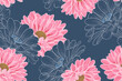 Abstract elegant seamless pattern with hand-drawn chrysanthemum flowers. Pattern for creating packaging, wallpaper, fabric.