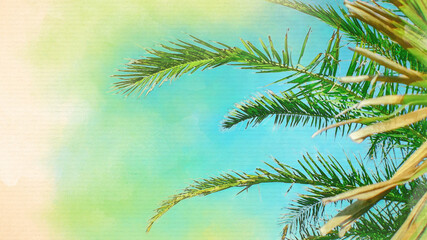  Palm tree watercolor pattern colorful illustration