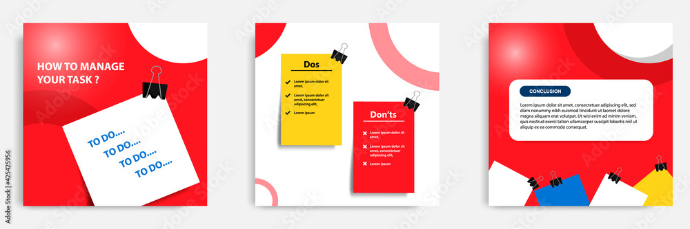 Social media tutorial, tips, trick, did you know post banner layout template with sticky paper note clips design element. Vector illustration - obrazy, fototapety, plakaty 