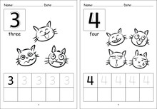 Kindergarten Pre School Number 1 To 10 Writing Activity Cartoon Cats