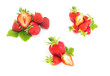 Collection of Fresh strawberries isolated on white