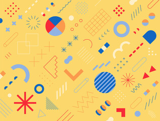 Wall Mural - retro-style design consisting of various shapes and patterns. yellow background. simple pattern desi