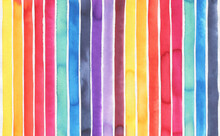Watercolor Background With Colorful Stripes Of Various Colors: Yellow, Orange, Red, Rose, Turquoise, Blue, Navy, Violet, Lilac, Mauve And Bordo Shades. Handdrawn Watercolour Graphic Painting On White.