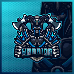 Spartan Gladiator Warrior with axe mascot esport logo design illustrations vector template, Roman Knight logo for team game streamer youtuber banner twitch discord