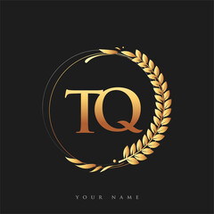 Poster - Initial logo letter TQ with golden color with laurel and wreath, vector logo for business and company identity.