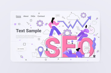 Poster - businesspeople team working together on SEO search engine optimization teamwork concept