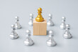 © Jo Panuwat D - golden chess pawn pieces or leader  businessman with circle of silver men. victory, leadership, business success, team, and teamwork concept