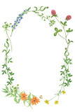 Fototapeta Łazienka - Watercolor painting  wildflowers frame, wreath with space for text isolated on white