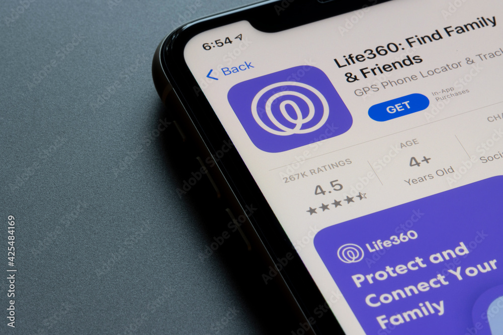 Life360 Interface Portland, OR, USA - Apr 2, 2021: Life360 mobile app icon is seen in the ...