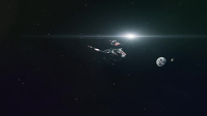 sci-fi battle cruise spaceship dropping out of warp speed