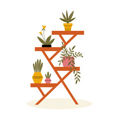 Vector flat illustration with a pedestal for indoor plants. Houseplants on a shelves