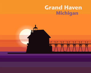 Grand Haven Lighthouse on Lake Michigan