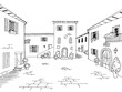 Old town square street graphic black white town landscape sketch illustration vector