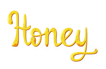 Lettering Honey In Yellow Letters With A Honey Texture On A White Background