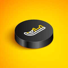 Canvas Print - Isometric line Traditional indian shoes icon isolated on yellow background. Black circle button. Vector