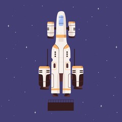 Wall Mural - futuristic spaceship flying in outer space. intergalactic spacecraft on sky and stars background. sp