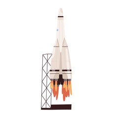 Wall Mural - rocket shuttle takeoff. rocketship blasting off from spaceport. spaceship launch to outer space or c