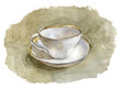 Picturesque watercolor sketch of a white cup and saucer
