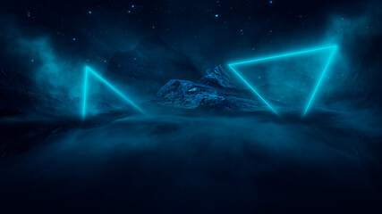 Wall Mural - futuristic fantasy night landscape with abstract landscape and island, moonlight, radiance, moon, ne