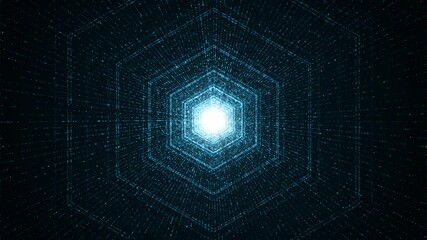 Poster - Motion graphic of Blue hexagon shape and light beam with digital line technology abstract background concept seamlesss loop video