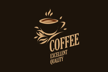 Wall Mural - Vector logo with a drawn coffee cup on a dark background