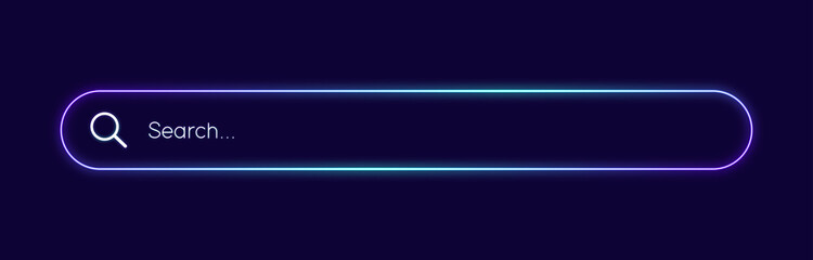 Neon search bar concept. Modern search neon button for web isolated on dark blue background. Eps 10 Vector