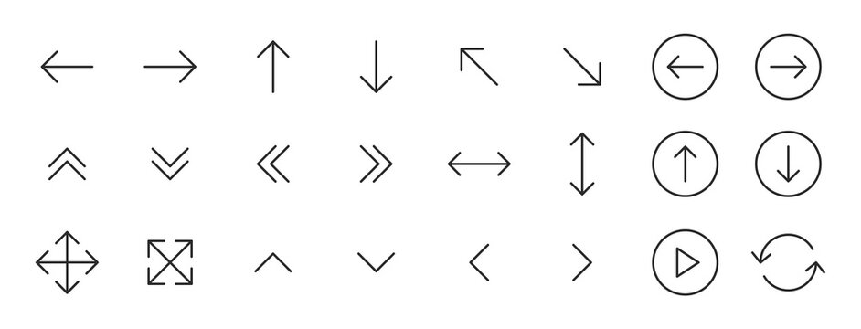 Set of 24 Arrows web icons in line style. Arrow, arrows. Vector illustration.