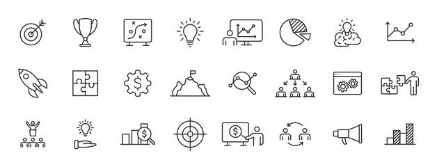 Poster - Set of 24 Business strategy web icons in line style. Startup, investment, financial, development, marketing, idea. Vector illustration.