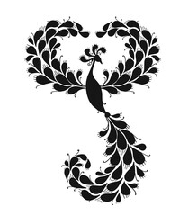 Poster - Magic Fairy Bird, Black Silhouette. Phoenix Bird. Mythical character. Ornamental Silhouette for your design