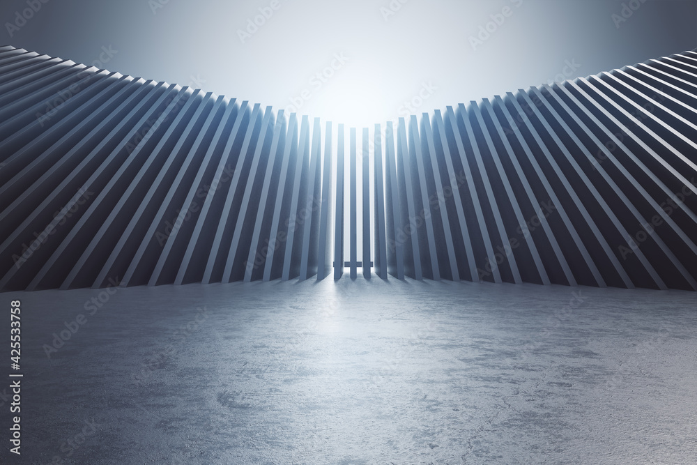 Stylish abstract design with domino effect wall and blank concrete wall ...