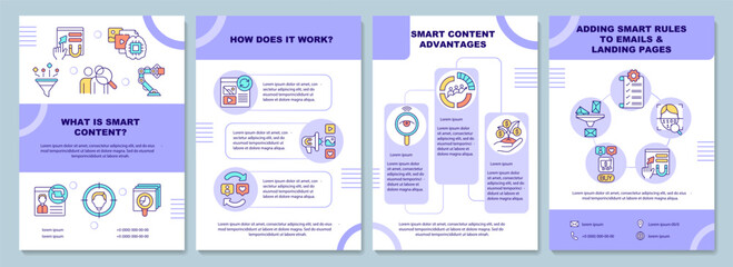 What is smart content brochure template. How does it work. Flyer, booklet, leaflet print, cover design with linear icons. Vector layouts for presentation, annual reports, advertisement pages