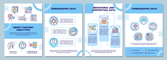 Smart content analytics brochure template. Demographic data. Flyer, booklet, leaflet print, cover design with linear icons. Vector layouts for presentation, annual reports, advertisement pages