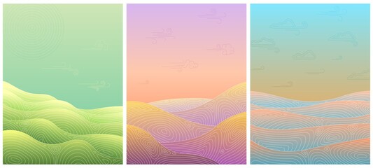 Canvas Print - Asian gradient background. Blue abstract elegant waves. Simple art shapes, geometric line japanese posters. Modern minimal recent vector covers