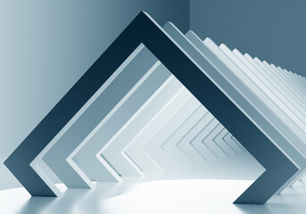 Poster - Light tunnel made of many arches. Many white arches are located side by side. Light background with a tunnel of arches. Abstract texture with three-dimensional elements. White and gray background