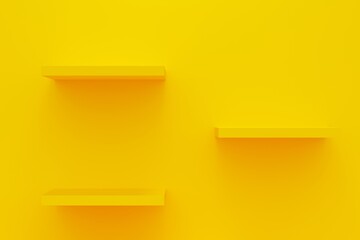 Poster - Empty shelves on yellow wall. 3d rendering