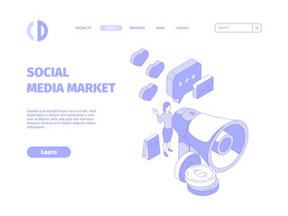 Wall Mural - social media landing. internet connection business communication marketing symbols garish vector ill