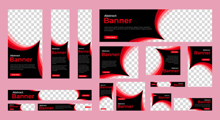 Poster - abstract banner design web template set, horizontal header web banner. modern red cover header backg