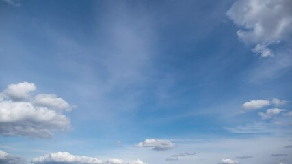 Wall Mural - 4k video timelapse of clear sunny blue sky with beautiful delicate soft fluffy white clouds moving a