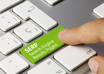 Poster - SERP Search Engine Results Pages - Inscription on Green Keyboard Key.