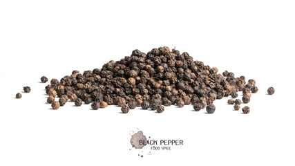 Black pepper seeds on white background