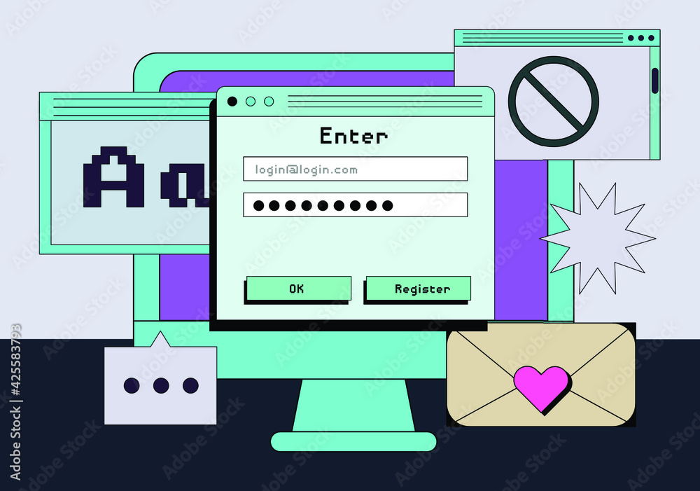 Computer screen with programs and applications. Conceptual flat vector ...