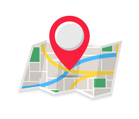 Poster - Location flat color icon. Trendy navigation symbol for website design, mobile app. Modern pin pointer layout road map. GPS navigation systems. Location of the pin in the map illustration