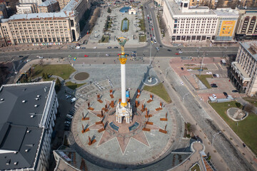 Wall Mural - Independence Monument in Kyiv. View from drone